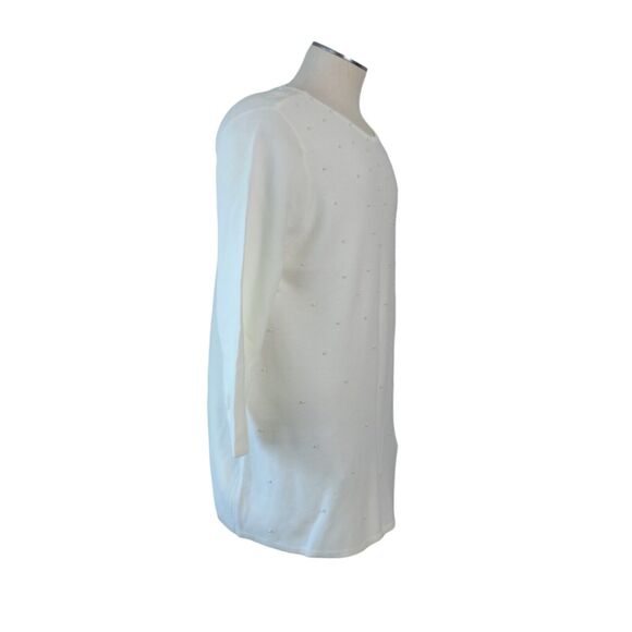 NWT J. Jill Sz XL Cream Round Neck Sweater Tunic Pearl Like Beaded Front - Picture 2 of 12